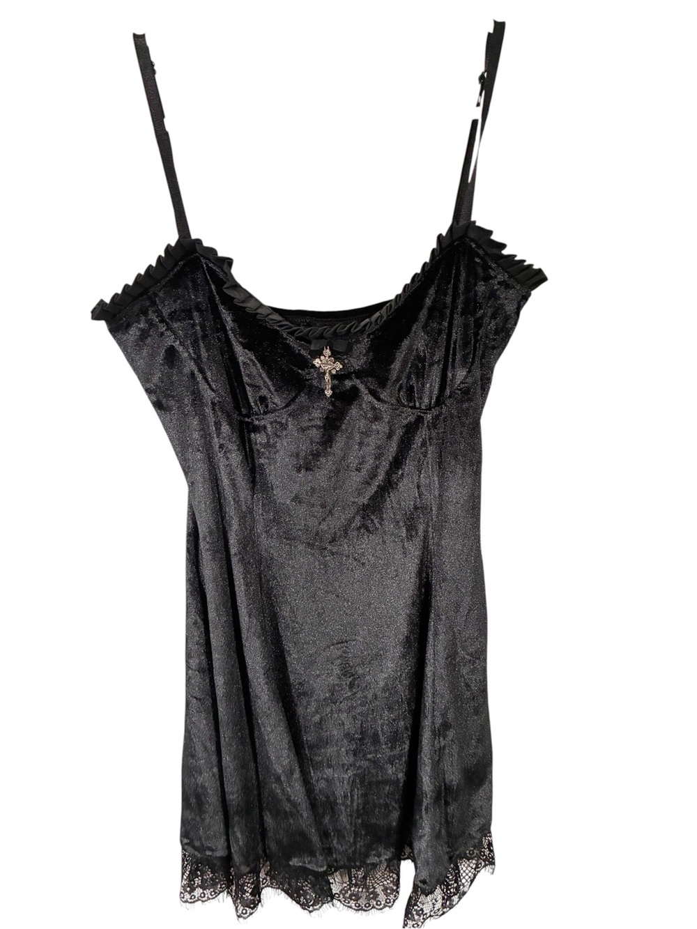 MIDNIGHT BLIND FAITH VELVET DRESS Goth Cross Charm Black Size Large